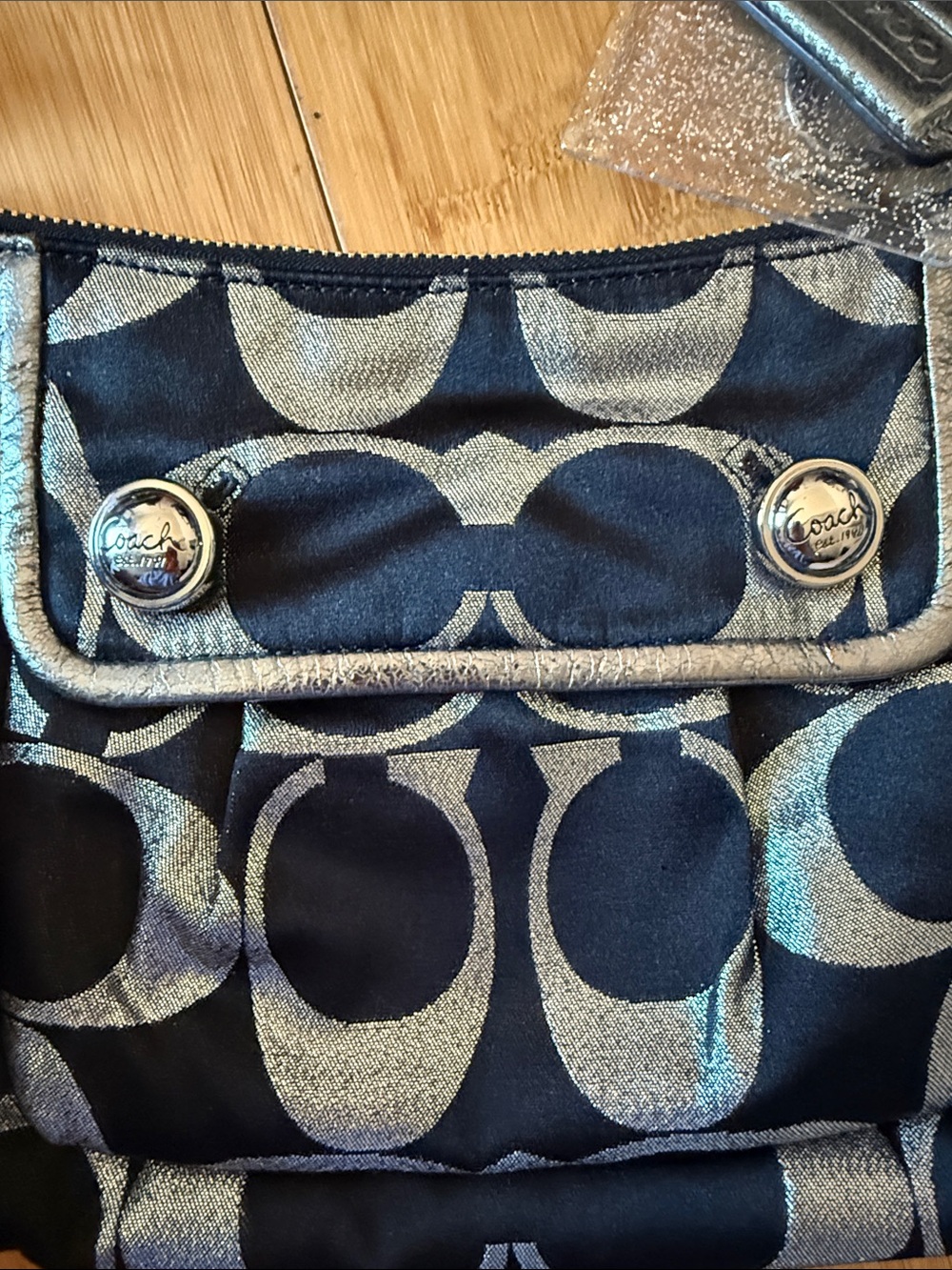 Coach Metallic Black and Silver Signature Shoulder Bag - Picture 2 of 7
